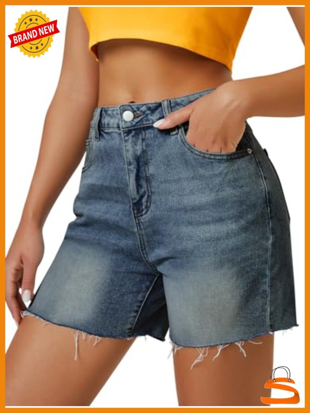 High Waist Denim Shorts with Microelastic Cotton Blend